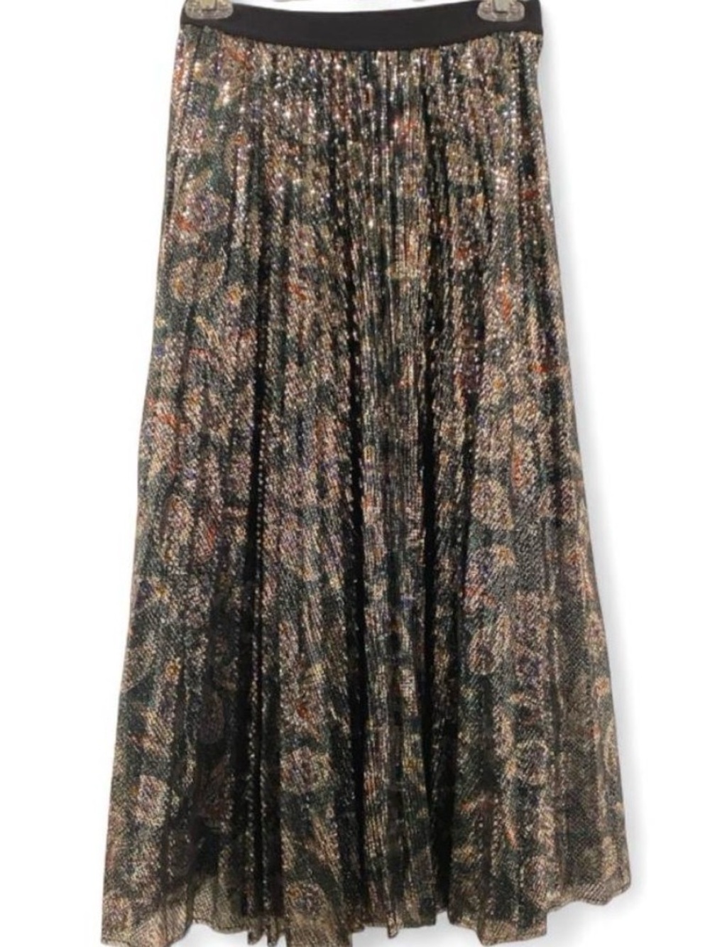 Maje Metallic Pleated Maxi Skirt - Black Multi